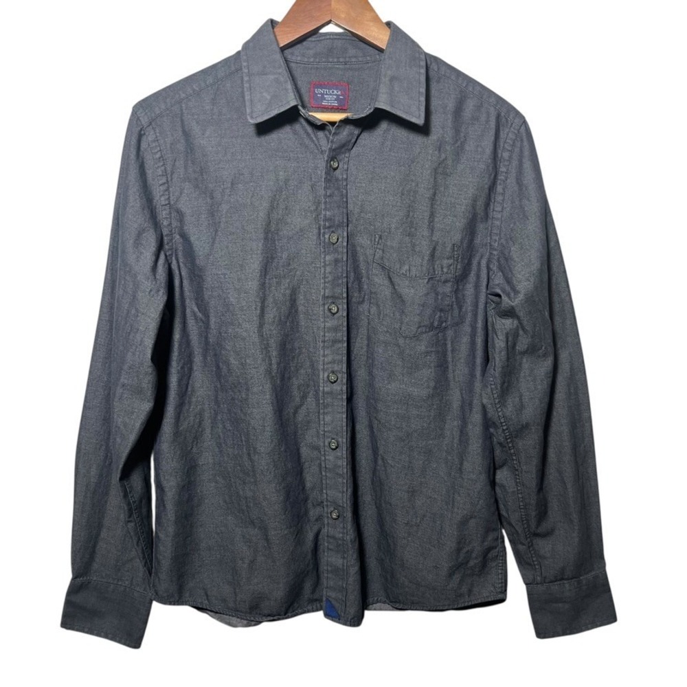 UNTUCKit Men's Medium‎ Slim Fit Button Down Shirt Chambray 100% Cotton Gray